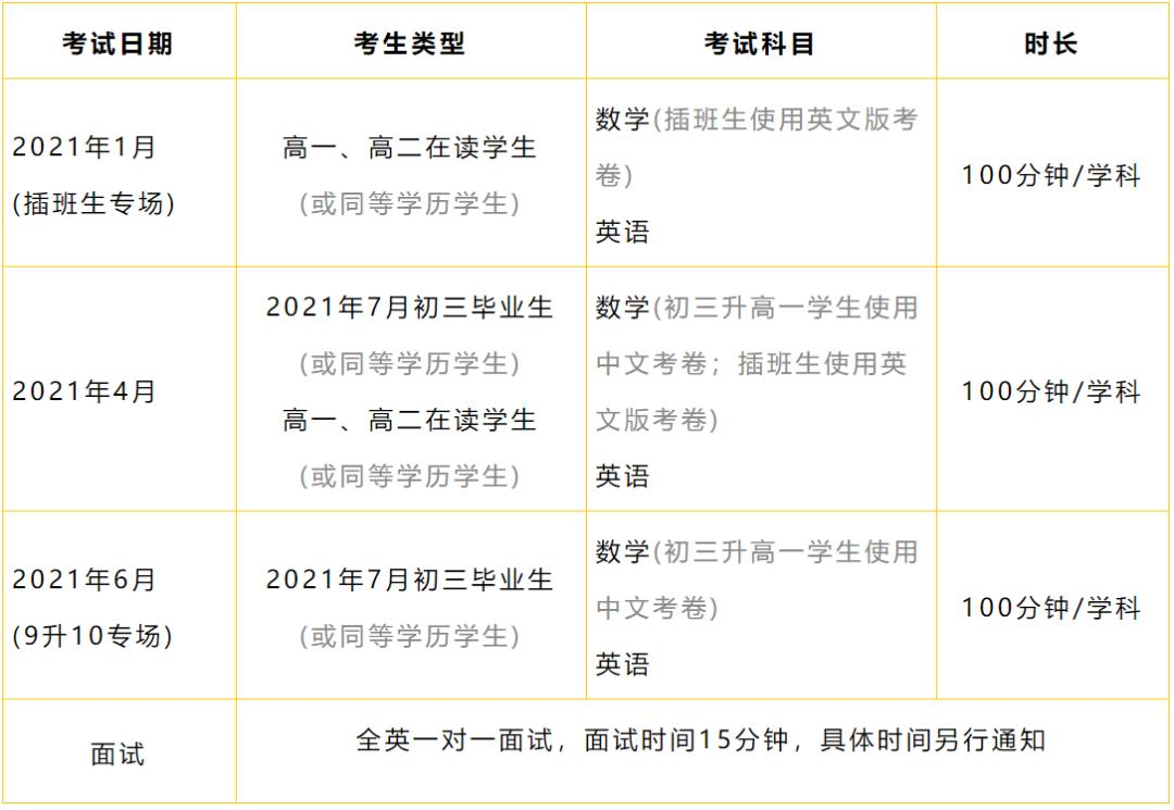 华附中学国际部2021入学考试安排