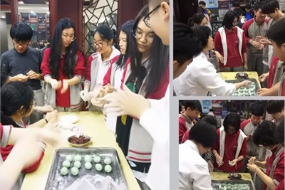 学生们在动手*青团