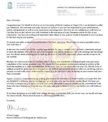 闵行汇点学子北卡教堂山分校offer