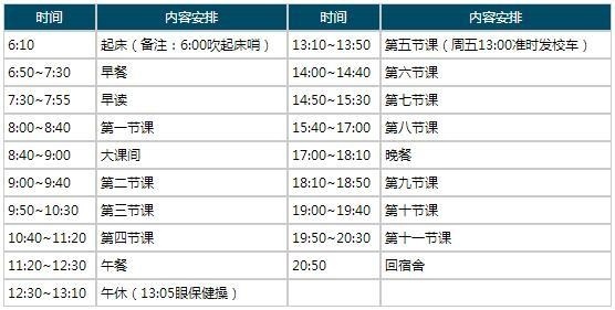 中加枫华国际学校作息时间