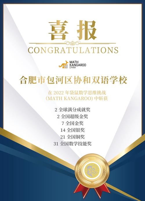 合肥协和2022年袋鼠数学竞赛获奖