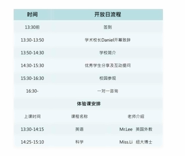 牛津国际公学学校开放日流程