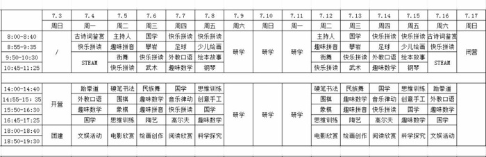 滁州海亮学校融合部夏令营课表