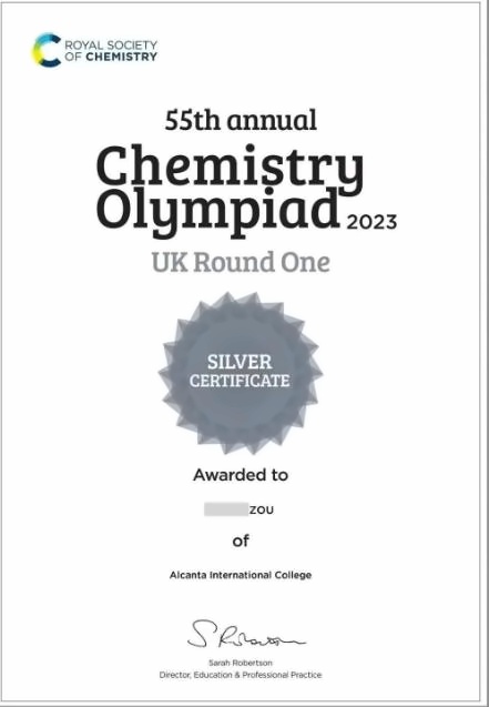 广州亚加达国际预科学院学子在UKChO英国化学奥林匹克竞赛中创佳绩