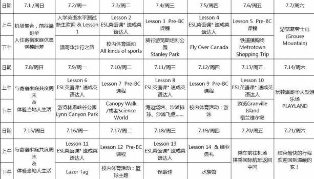 中加楓華國際學校Pre Summer School課程項目