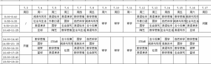 滁州海亮学校融合部夏令营课表