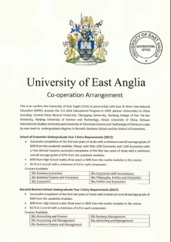 东英吉利大学认可函