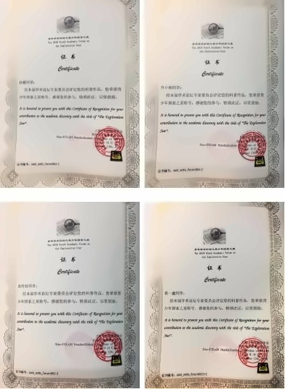美国诺科上海分校学生荣获2018年上海青少年探索之星称号证书