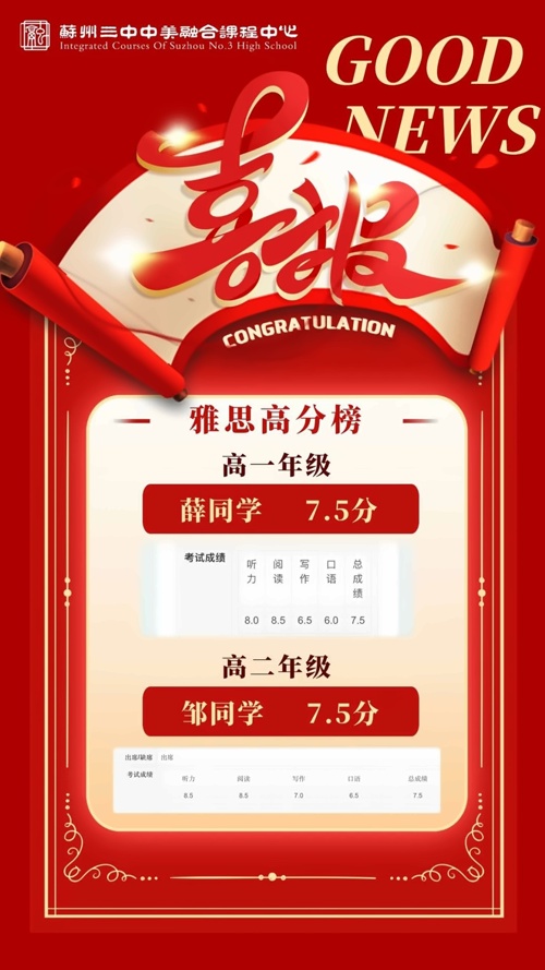 苏州三中融合课程中心课程喜报