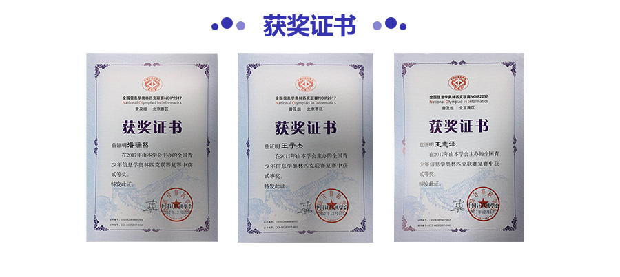 杭州少儿编程信息学奥赛编程图片展示：获奖证书