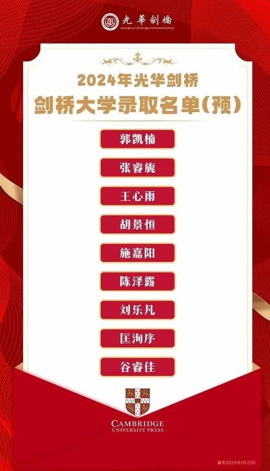 光华剑桥学生2024年收获7个牛津、9个剑桥(预)录取通知书