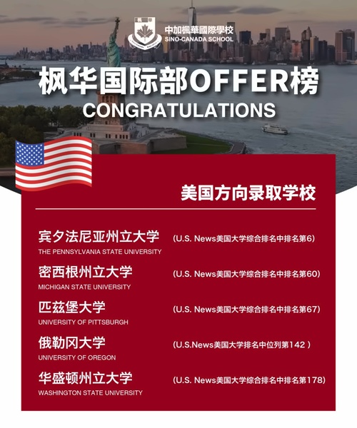 中加楓華國際學校錄取喜報