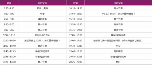 中加楓華國際學校作息時間