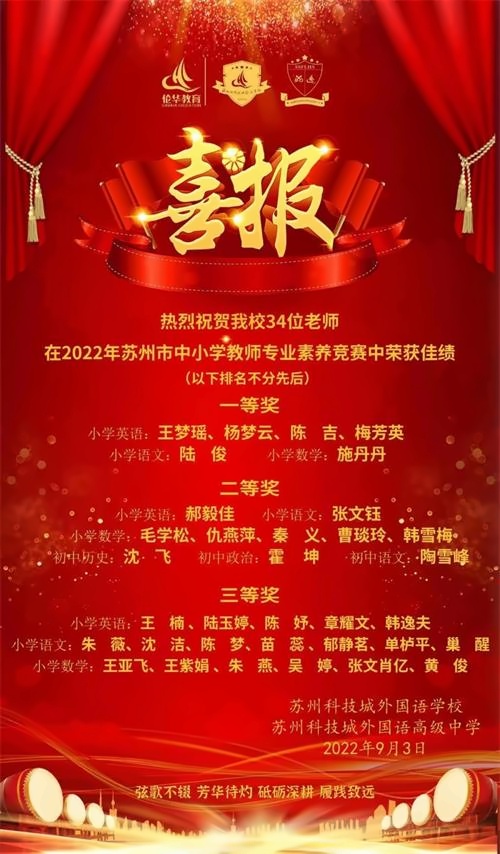 苏州科技城外国语学校喜报