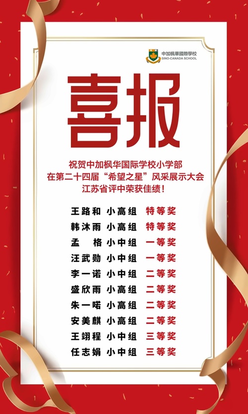 中加楓華小學(xué)部喜報(bào)