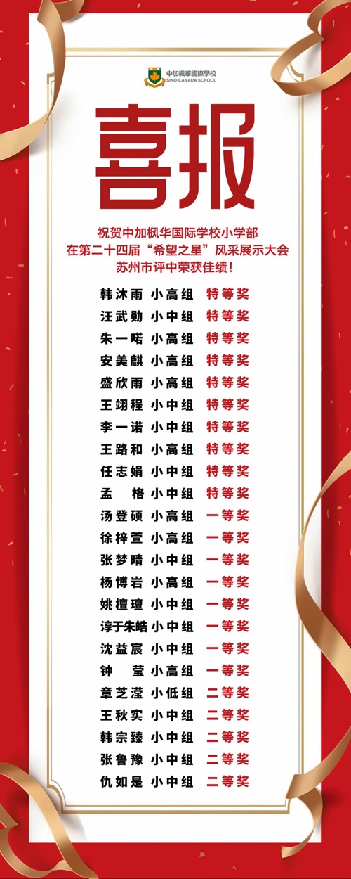 中加楓華小學(xué)部喜報(bào)